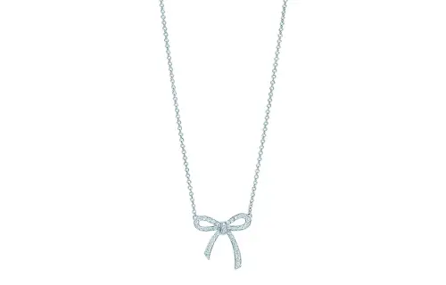 TIFFANY & CO. Tiffany Bow Bowknot Platinum Diamond Necklaces Women's