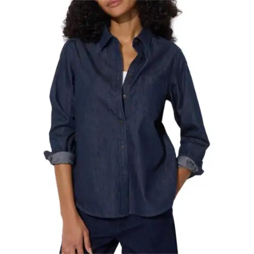 UNIQLO Shirts Women's Navy Blue Lapel Moderate Denim