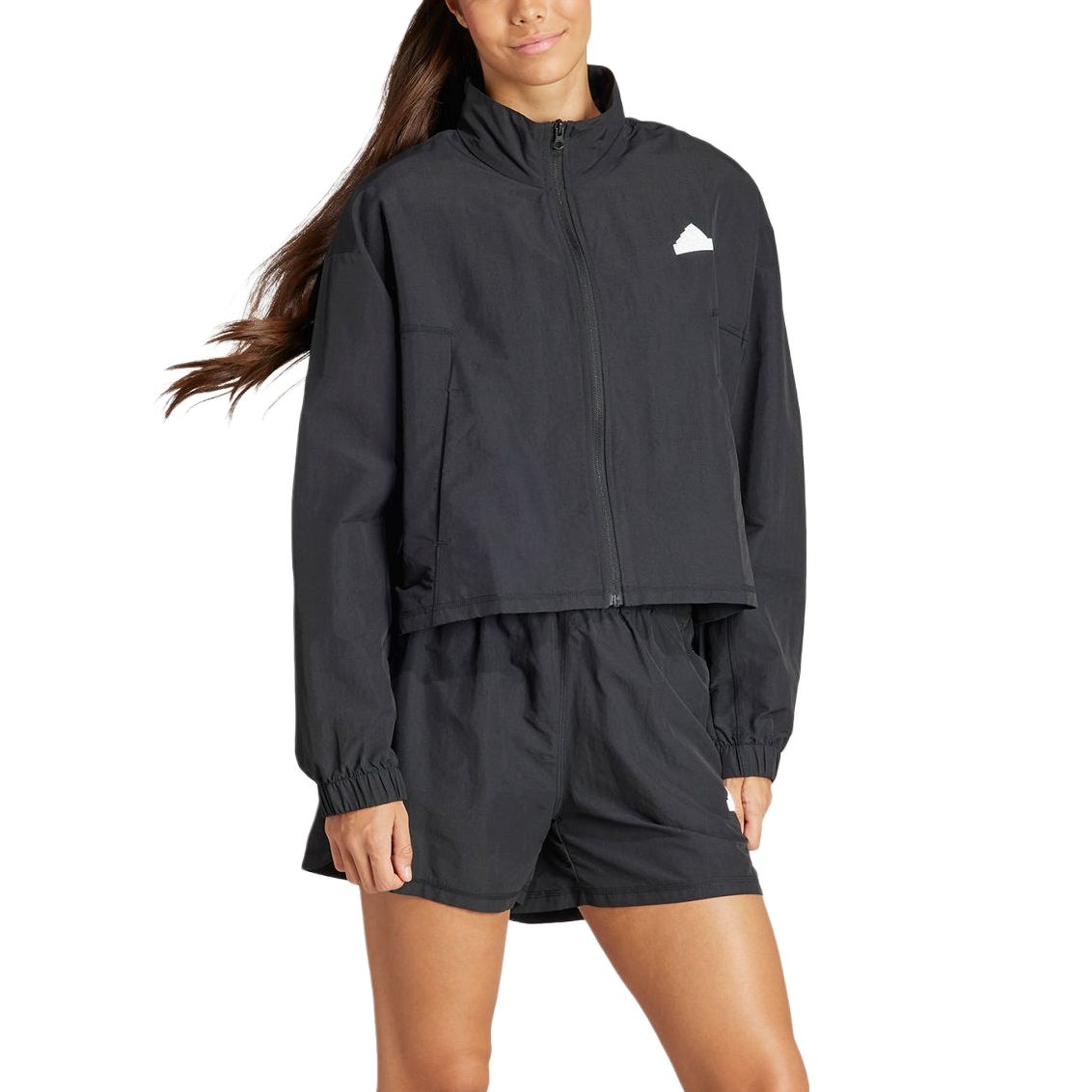 Adidas, sports long-sleeve with zipper, trousers, black set, loose fit, mid rise