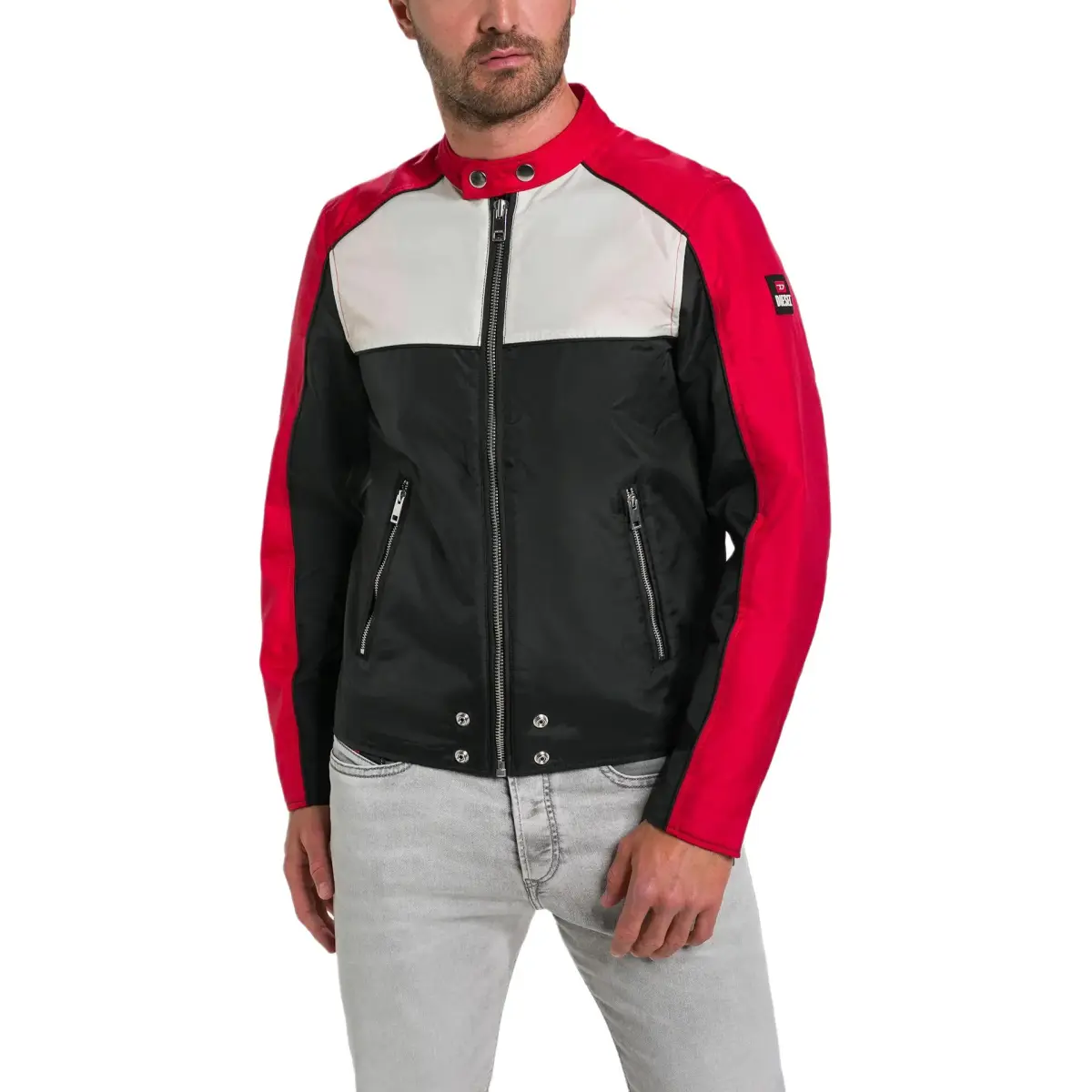 DIESEL Jackets Men's Black Red White Stand Collar Moderate