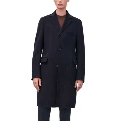 HERMES Coats Men's Marine Blue Lapel Moderate Straight Fit