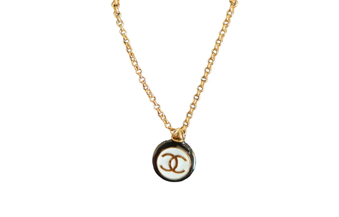 CHANEL Double C Pearl Double C Pendant Necklace Women's Gold