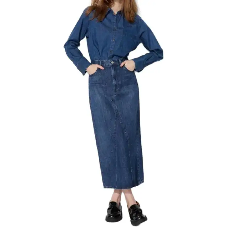 UNIQLO Denim Long Skirt Women's Sea Blue