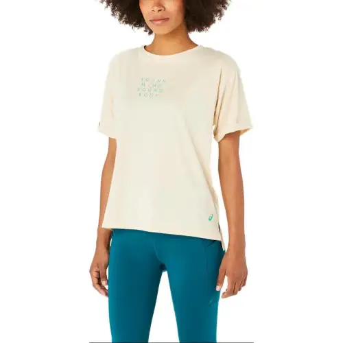 Asics Drop Shoulder Sleeve T Shirt Women's Beige Yellow