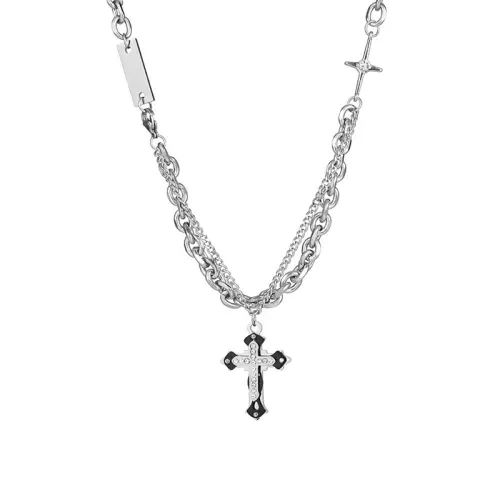 AKAK Titanium Steel Necklaces Unisex Silver