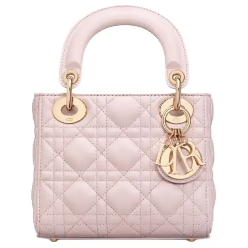DIOR Lady Dior Wicker Pattern Sheepskin Handbag, Shoulder Bag, Crossbody Bag, Handbag Mini Women's Light Pink