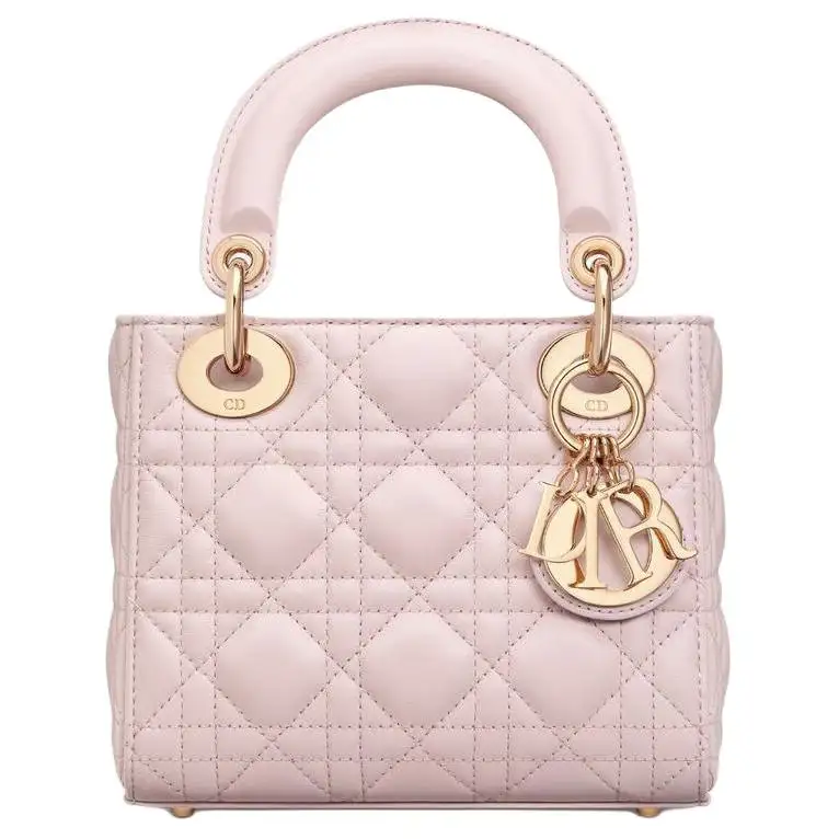 DIOR Lady Dior Wicker Pattern Sheepskin Handbag, Shoulder Bag, Crossbody Bag, Handbag Mini Women's Light Pink