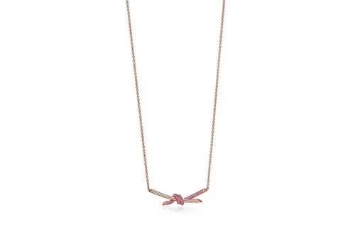 TIFFANY & CO. Knot Rhinestone Embellished Diamond 18K Rose Gold Necklaces Women's