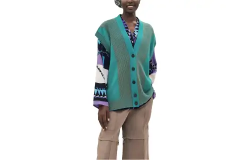HERMES Knitwear Women's Castle Blue V Neck Moderate Cardigan