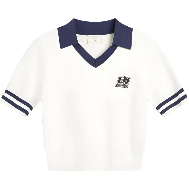 Li Ning T Shirts Women's White Lapel Moderate Straight Fit