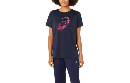 ASICS A CREW T Shirts Women's Navy Crew Neck Moderate Straight Fit