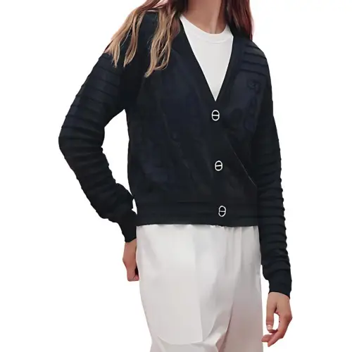 HERMES Knitwear Women's Black V Neck Moderate Cardigan