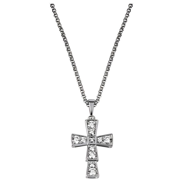 BVLGARI Pre Owned 2010s 18K White Gold Serpenticross Diamonds Necklace