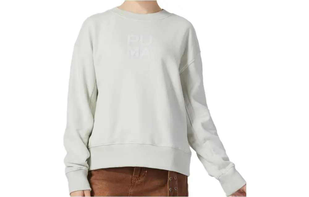 PUMA Sweatshirts Women's White Crew Neck Moderate