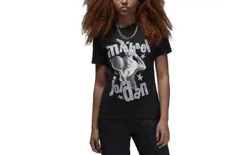 Jordan T Shirts Women's Black Crew Neck Moderate Straight Fit