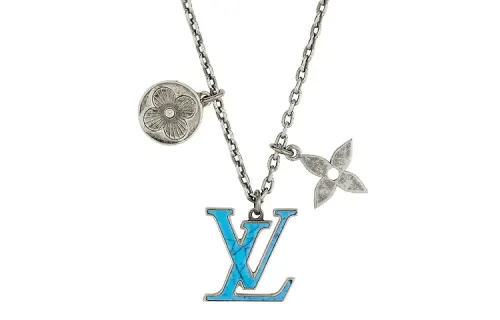 Louis Vuitton 2010-2025 Silver Plated and Resin Lv Initiales Pendant Necklace costume necklace