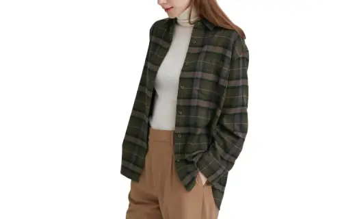 UNIQLO Shirts Women's Dark Olive Pointed Collar Moderate Other