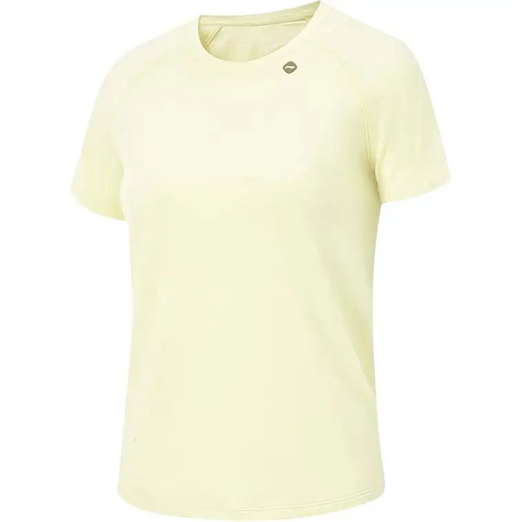 Li Ning T Shirts Women's Egg Yellow Crew Neck Moderate Straight Fit