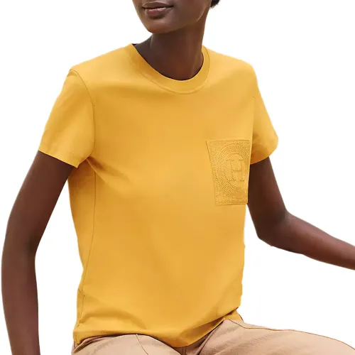 HERMES T Shirts Women's Yellow Crew Neck Moderate Straight Fit