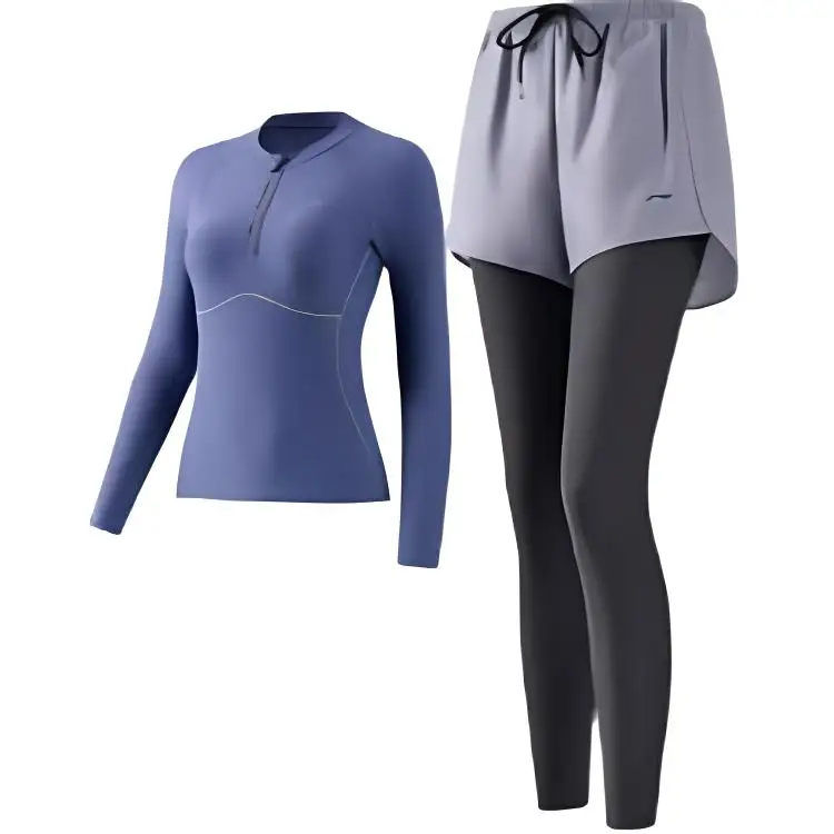 Li Ning Swimsuit Set Women's Blue Gray Tale