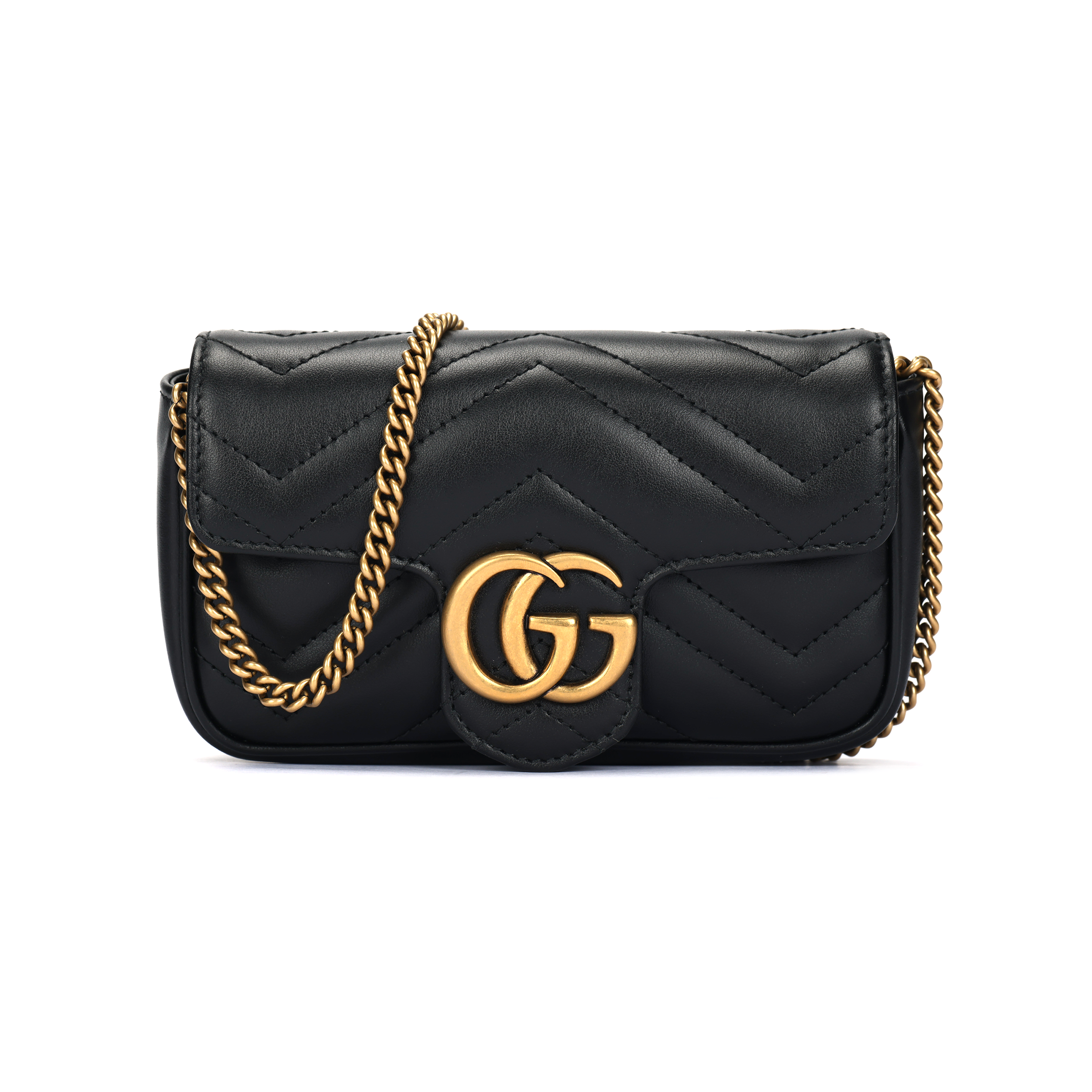 GUCCI Gucci GG Marmont золотой винтаж Двойная g Эмблема стандартный соответствовать ключ Петля V-образная из кожи кожаный один Плечом к плечу пакет Super Mini женский черный
