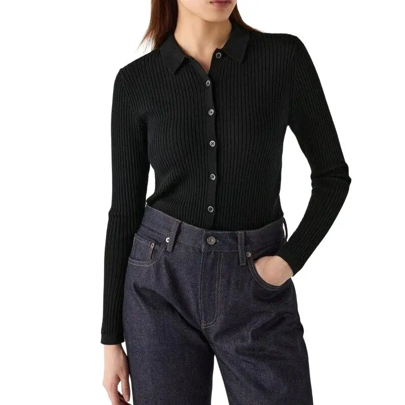 UNIQLO Sweaters Women's Black Polo Collar Moderate Cardigan