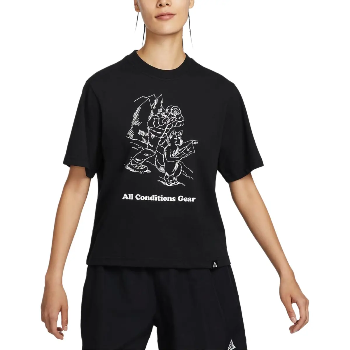 Nike ACG T-Shirts Women's Black Crew Neck Moderate