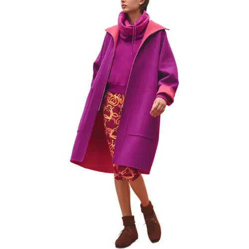 HERMES Coats Women's Purple Lapel Moderate