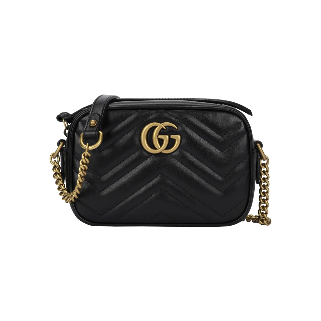 GUCCI GG Marmont Quilted Leather Camera Bag, Chain Bag, Crossbody Bag, Shoulder Bag Mini Women's Black