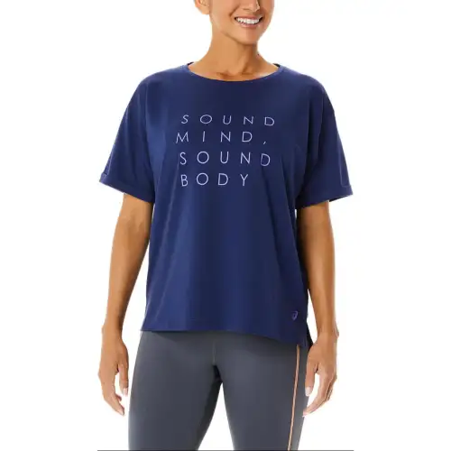 ASICS TRAINING CORE T Shirts Women's Blue Crew Neck Moderate Straight Fit