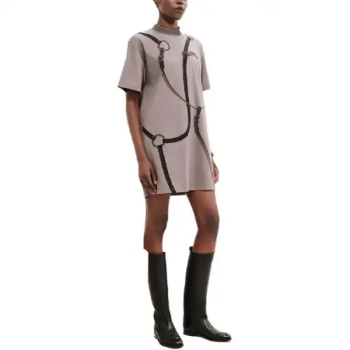 HERMES SS25 Short Sleeved Dress Women's Smoky Brown