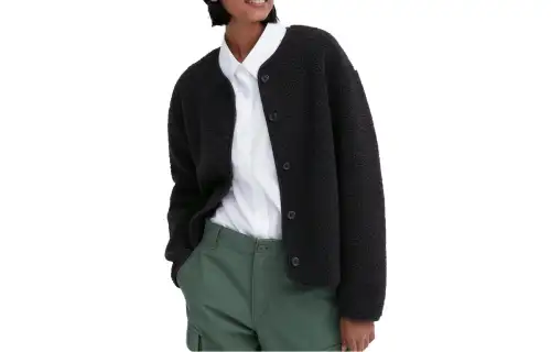 UNIQLO Velvet Jackets Women's Black Crew Neck Moderate