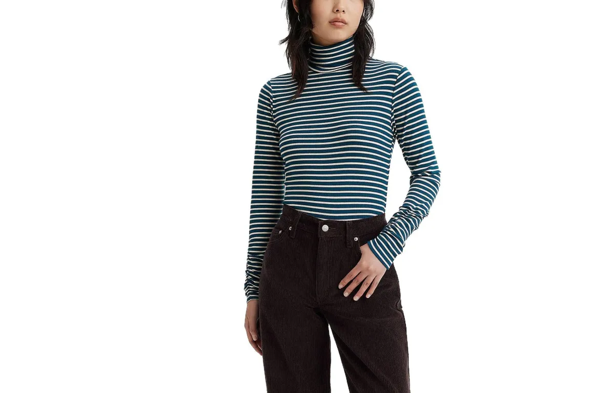 Levi's Sweaters Women's Turquoise Turtleneck Moderate Nipped-in Waist