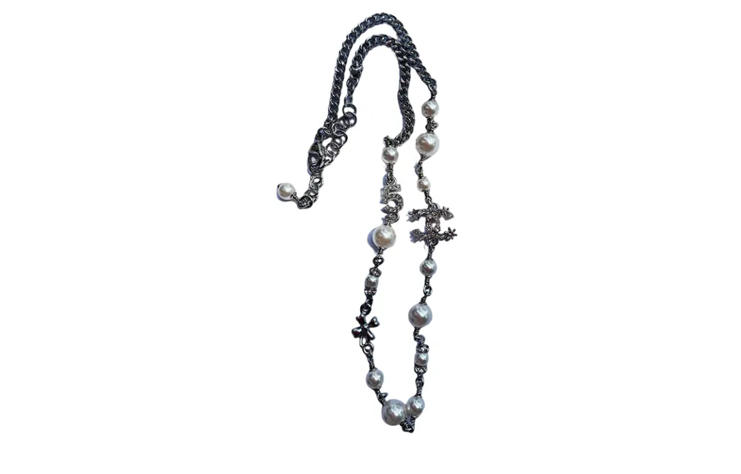 CHANEL Pre Owned 2023 CC mark Pearl rhinestone Necklace