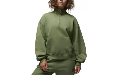 Jordan Flight Fleece Sweatshirts Women's Light Olive Stand Collar Moderate Regular