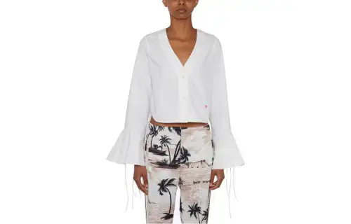 Palm Angels flute-sleeves cropped cotton shirt