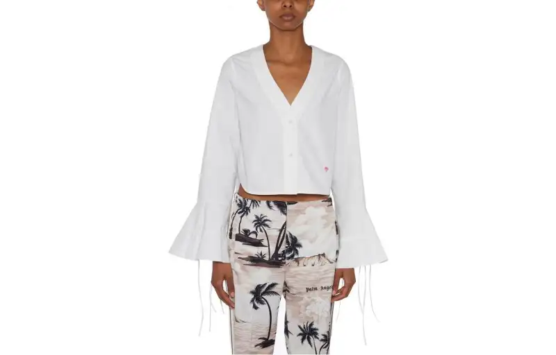 Palm Angels flute-sleeves cropped cotton shirt