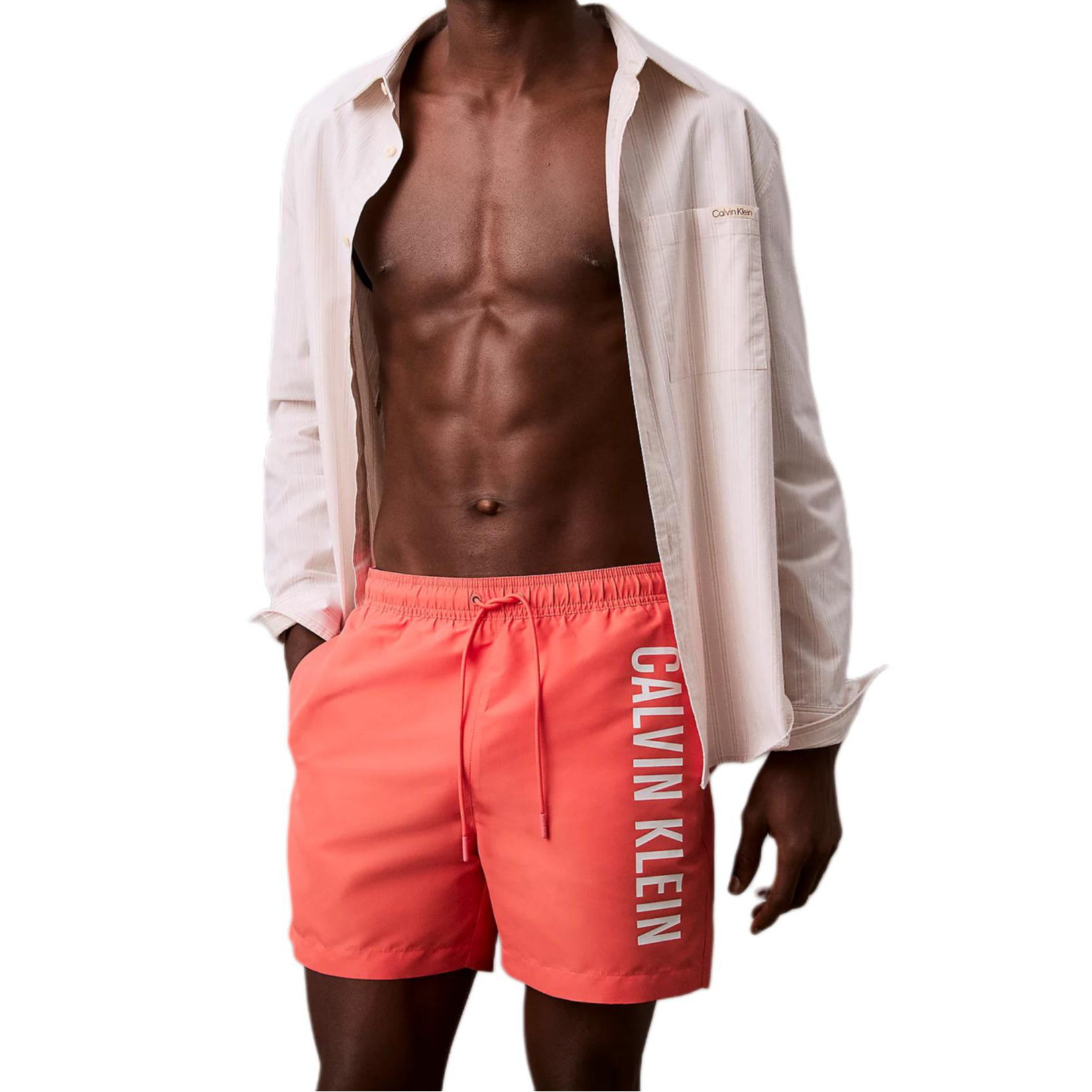 CALVIN KLEIN INTENSE POWER series comfortable letters simple mesh lining lace-up swimming trunks European version men's style