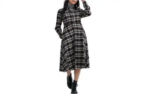 UNIQLO Long Sleeved Dresses Women's Black Pointed Collar Moderate Mid Length