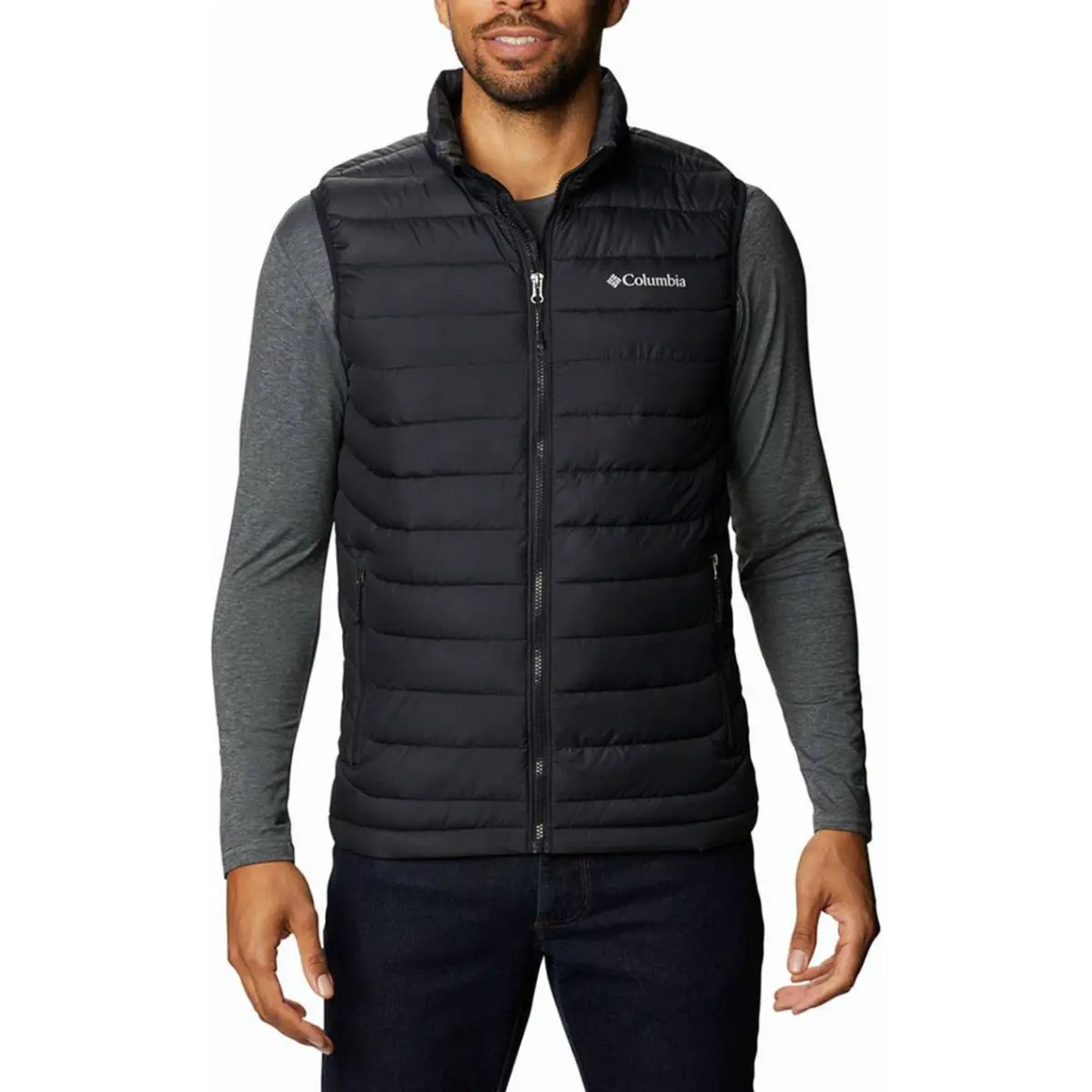 Columbia Vests Men's Black Stand Collar Moderate Straight Fit