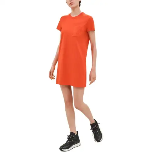 HERMES Short Sleeved Dresses Women's Red Chalcedony Crew Neck Moderate Short
