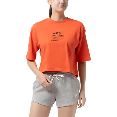 Reebok T Shirts Women's Orange Crew Neck Moderate