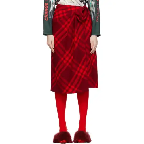 Burberry Checked Ruched Midi Skirt