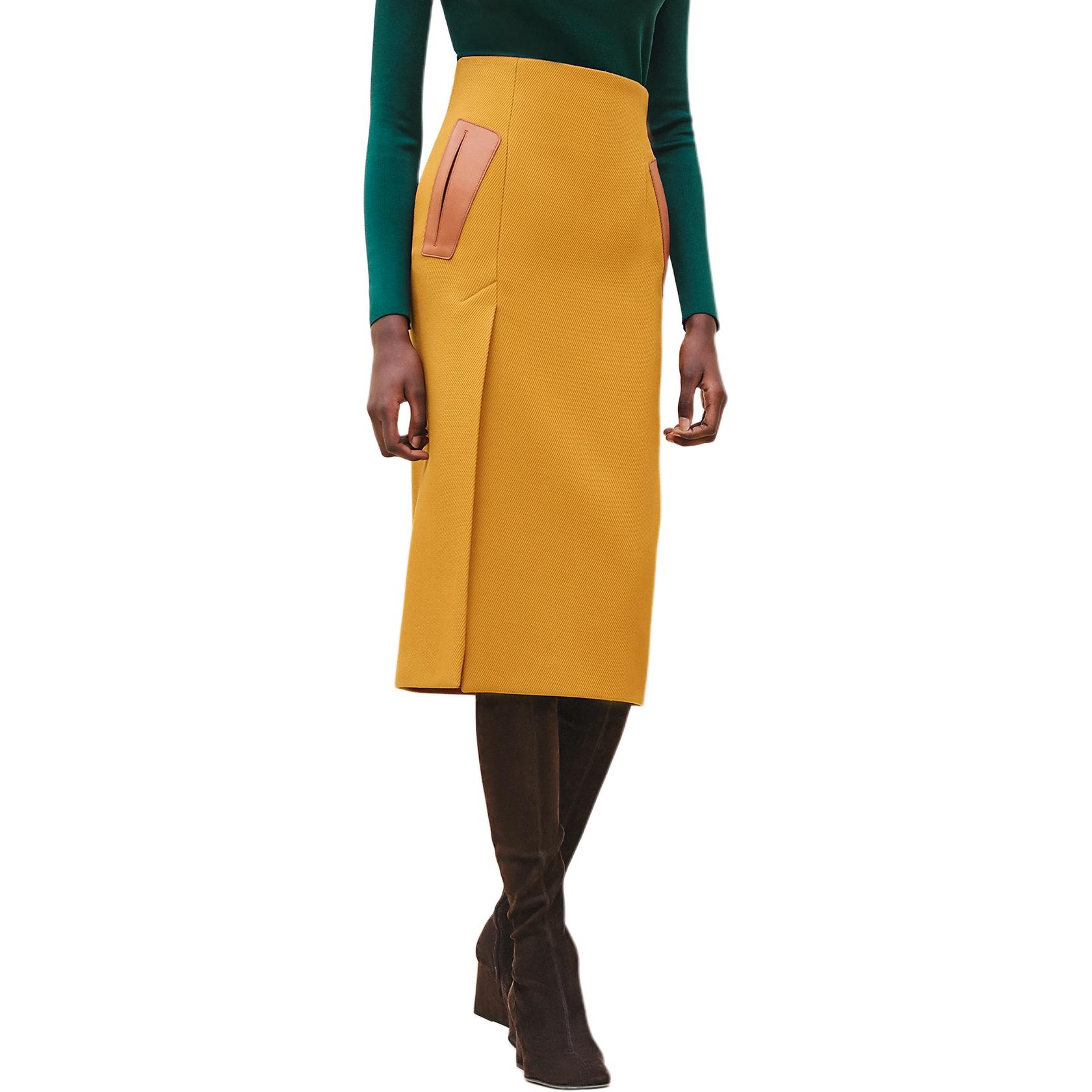 HERMES FW24 Casual Long Skirt Women's Yellow
