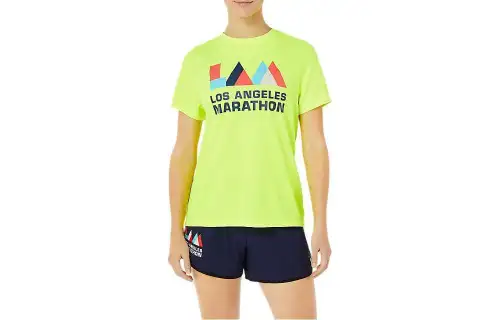 ASICS READY SET T Shirts Women's Yellow Crew Neck Moderate Straight Fit