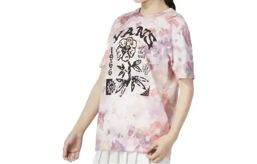 Vans T Shirts Women's Pink Crew Neck Moderate Straight Fit