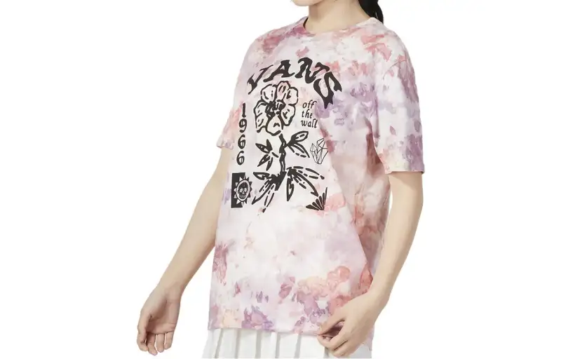 Vans T Shirts Women's Pink Crew Neck Moderate Straight Fit