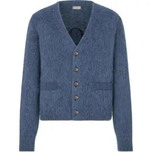 DIOR Sweaters Men's Blue V Neck Moderate Cardigan
