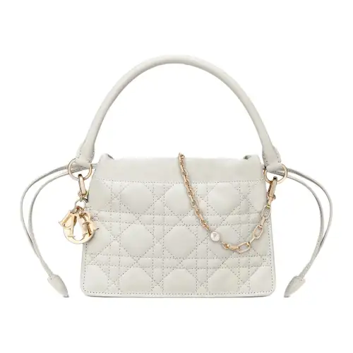 DIOR Lady Dior Sheepskin Handbag Drawstring Bag Handheld One Shoulder Handbag Mini Women's White