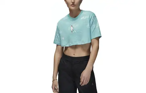 Jordan Crop Tops Women's Sky Blue Crew Neck Moderate